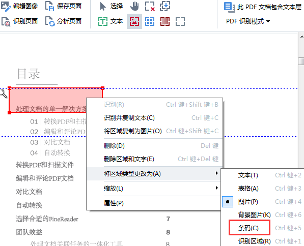 更改区域类型为条码