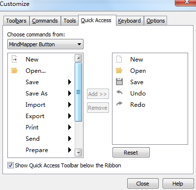MindMapper快速访问工具栏