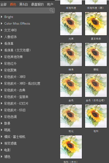 图3：左侧“颜色”功能区及“明亮”功能
