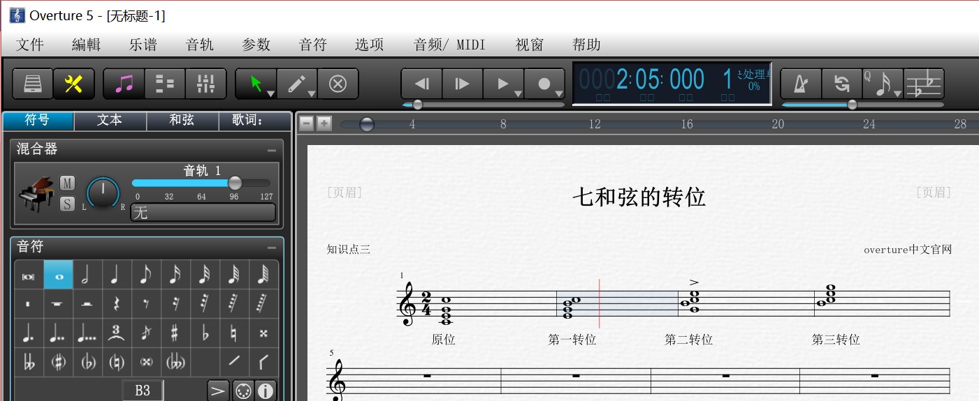 Oveture五线谱中七和弦的转位