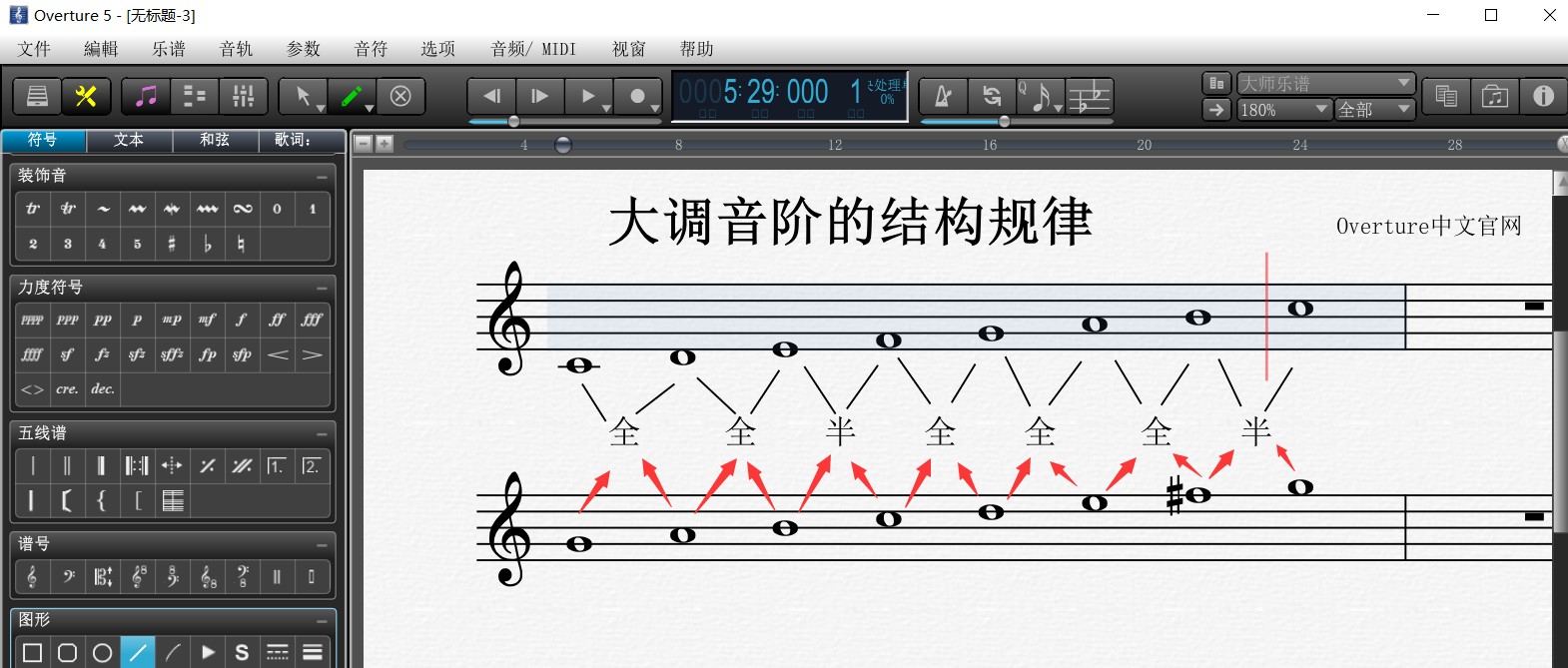 Overture五线谱上的大调音阶的结构规律