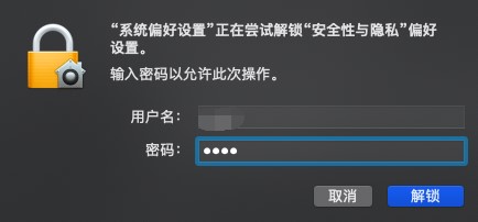 输入密码解锁“安全性与隐私”