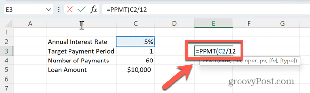 在 Excel 中如何使用 PPMT 函数。