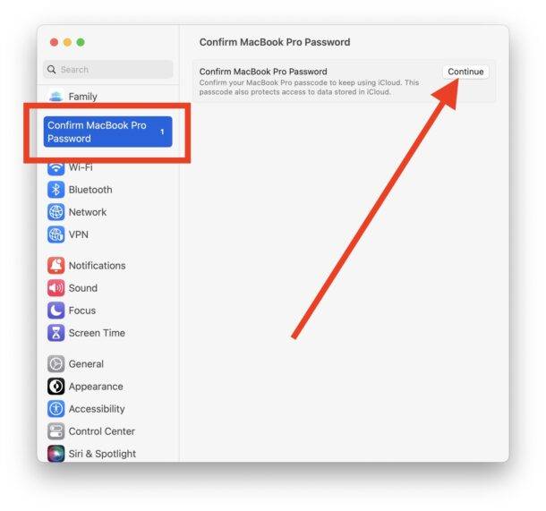 修复“确认 Mac 密码”以继续在系统设置中使用 iCloud