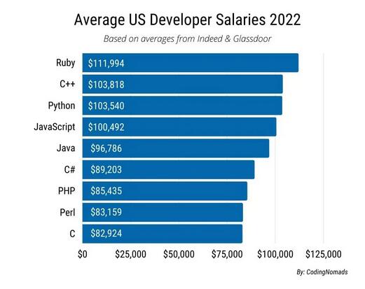 2022年该学习哪些编程语言？Python人气高涨，Ruby薪资优渥