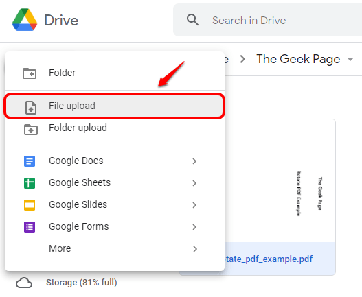 如何在 Google Drive 中临时/永久旋转 PDF