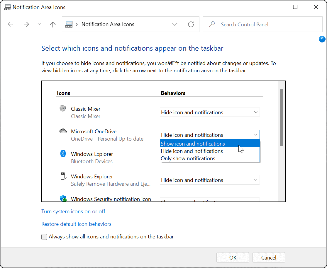 如何在 Windows 11 中显示所有任务栏角溢出图标