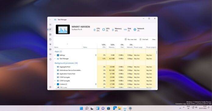 Windows 11 任务管理器的重新设计