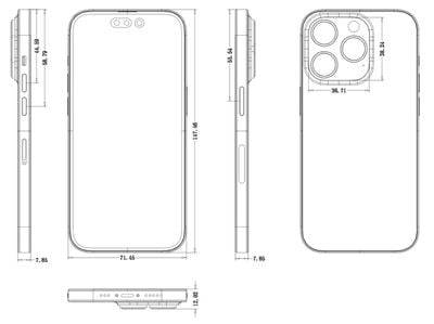 iPhone 14 Pro和14 Pro Max原理图显示更大的相机突起和厚度增加的整体设计