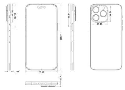 iPhone 14 Pro和14 Pro Max原理图显示更大的相机突起和厚度增加的整体设计