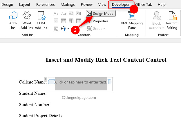 如何在 Microsoft Word 中插入/修改富文本内容控件