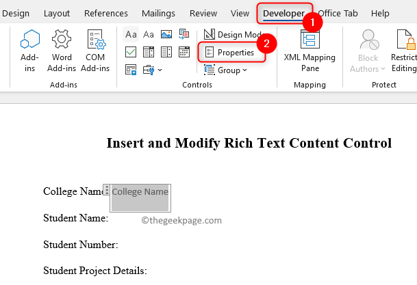 如何在 Microsoft Word 中插入/修改富文本内容控件