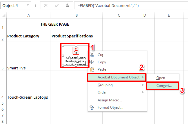 如何在 Excel 中插入 PDF 文档作为对象