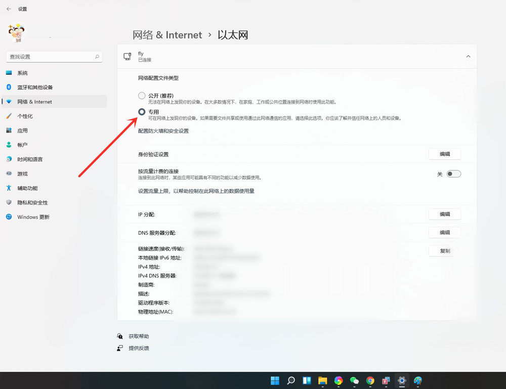 Win11公用网络怎么改成专用网络