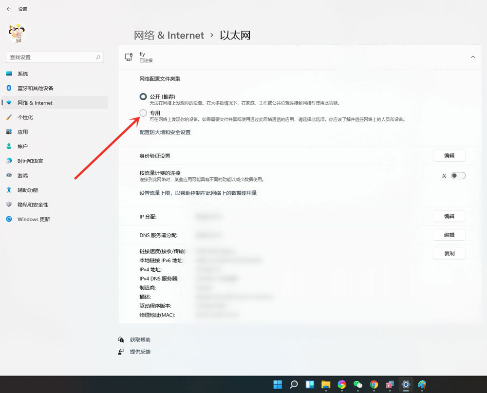 Win11公用网络怎么改成专用网络