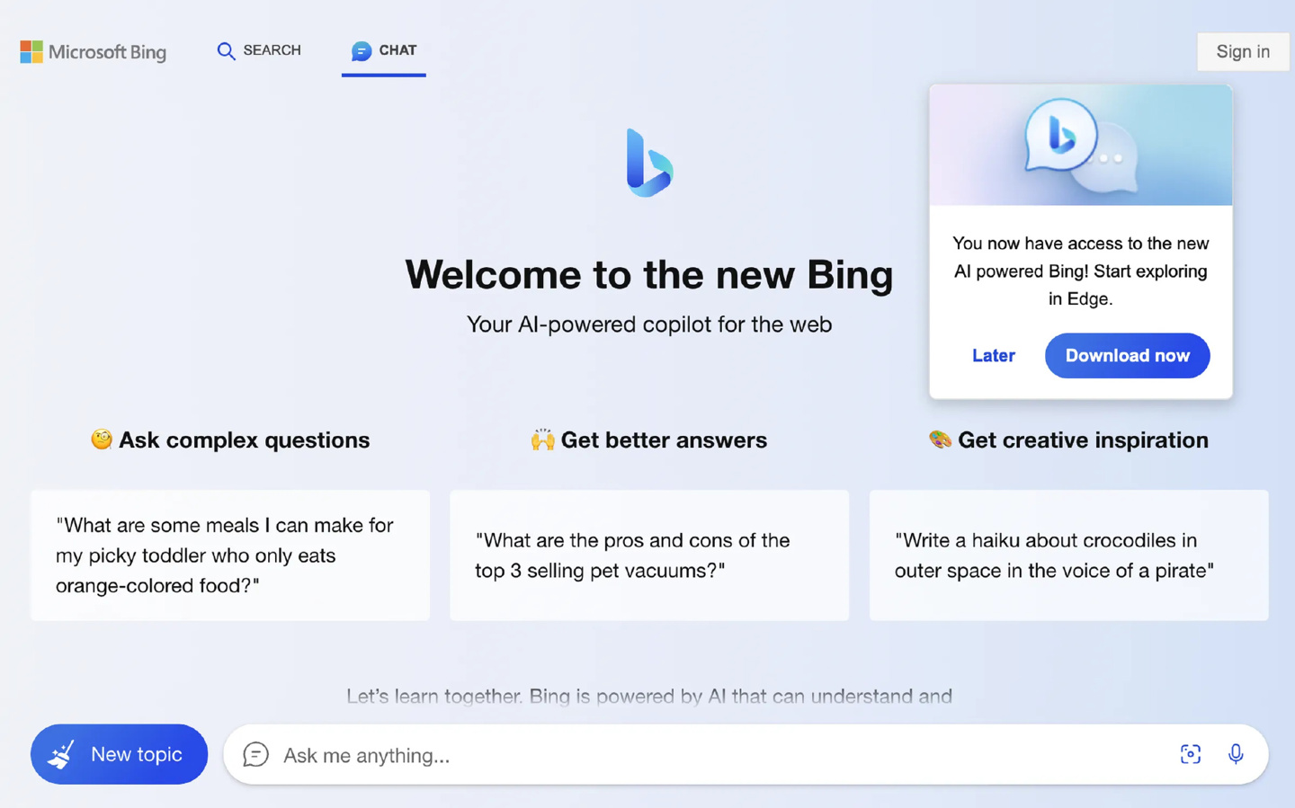 微软 Bing Chat 现已对所有正式版 Chrome 桌面版浏览器用户开放