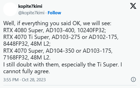 首次曝光：RTX 40 SUPER系列显卡的型号和规格揭晓