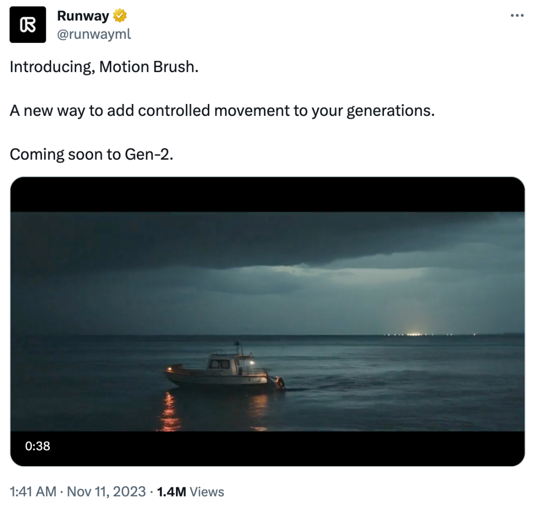 Runway的新特性「动态笔刷」再次震撼AI界：轻轻一画，图片即刻活动起来