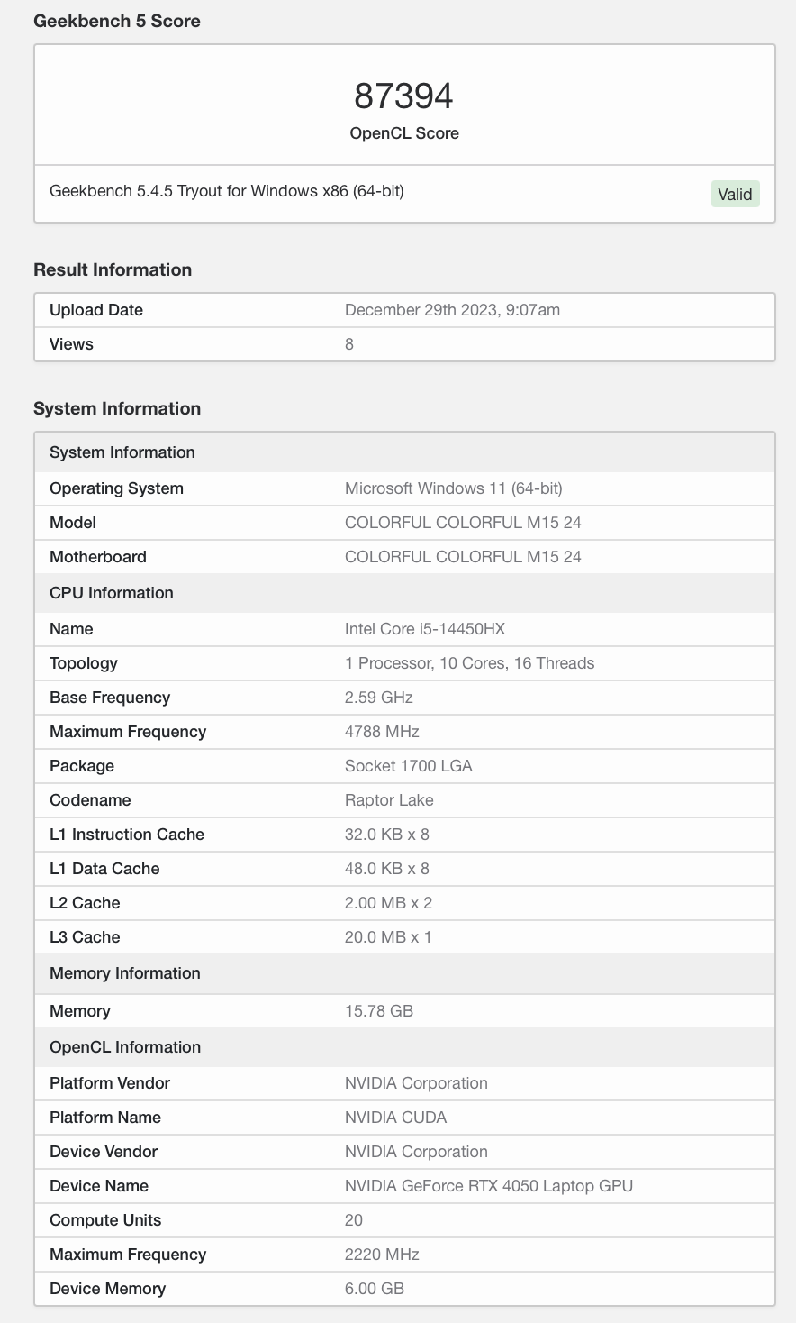 英特尔 i5-14450HX 处理器曝光：6 大核 + 4 小核，睿频 4.8GHz