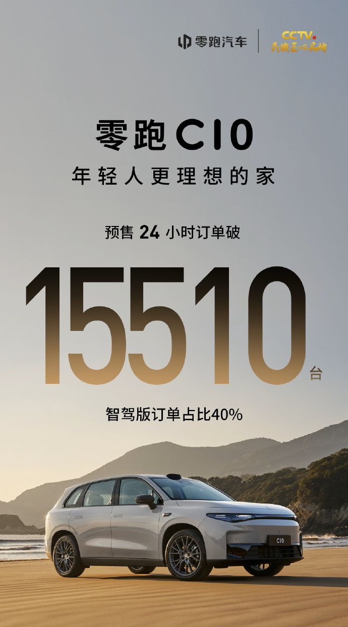 零跑汽车C10预售订单在24小时内超过15510辆