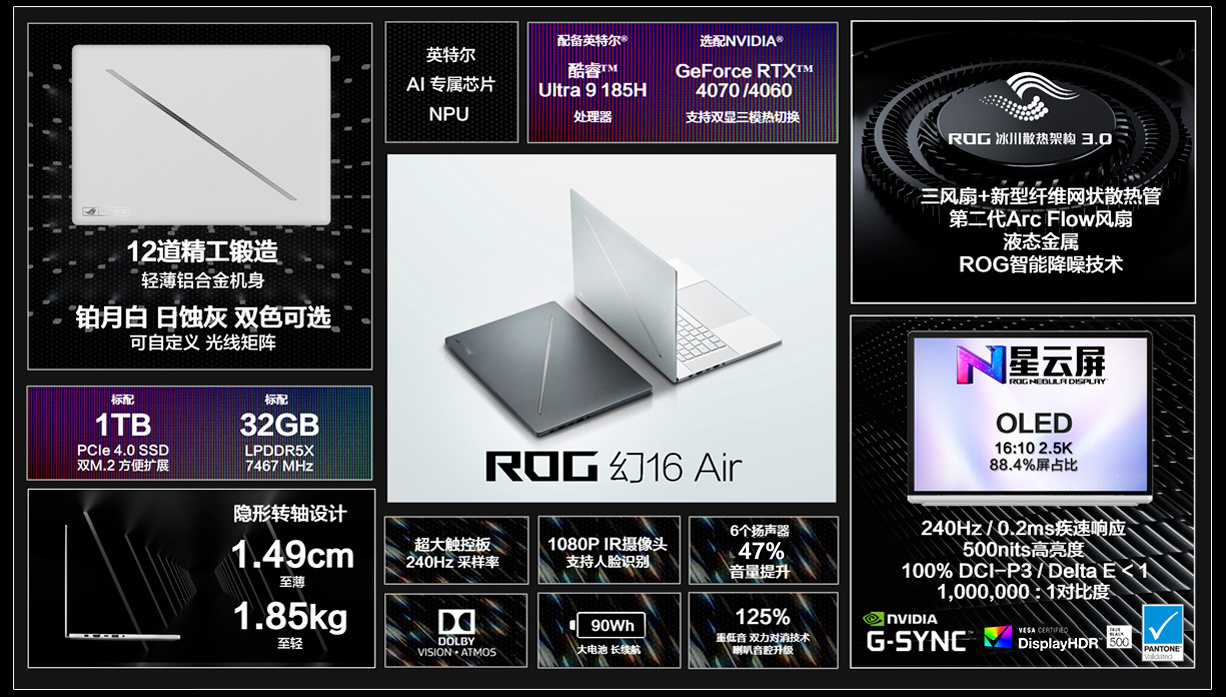 ROG 幻 14/16 Air 游戏本发布：全新设计，最高 RTX 4070 独显