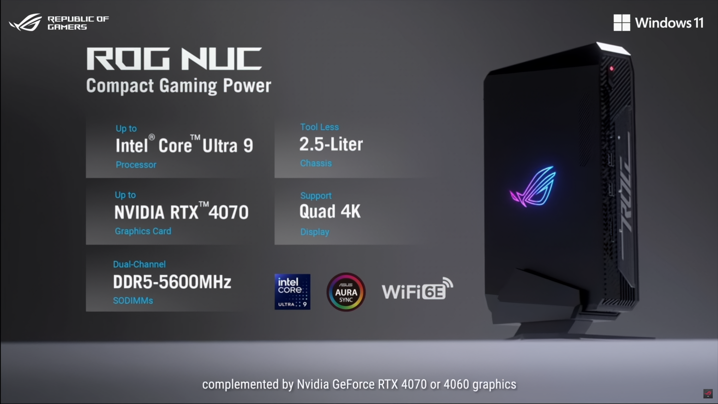 华硕推出首款 ROG NUC 迷你主机，英特尔酷睿 Ultra 处理器 + RTX 4070 显卡