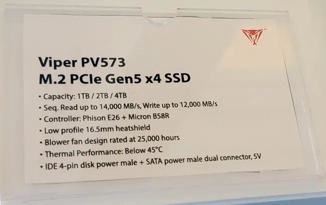博迪展示美商Viper PV573固态硬盘：持续读取速度达到最大值14000 MB/s