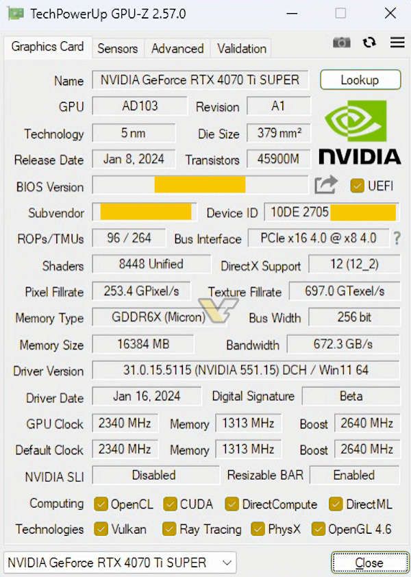 初步跑分显示英伟达 RTX 4070 Ti Super 显卡比 RTX 4080 慢 15%，比非 Super 版快 8%