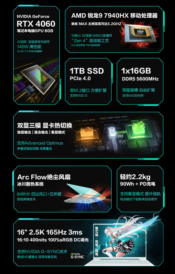 华硕天选 5 Pro 游戏本锐龙版：锐龙 9 7940H + RTX 4060 预售7999元起