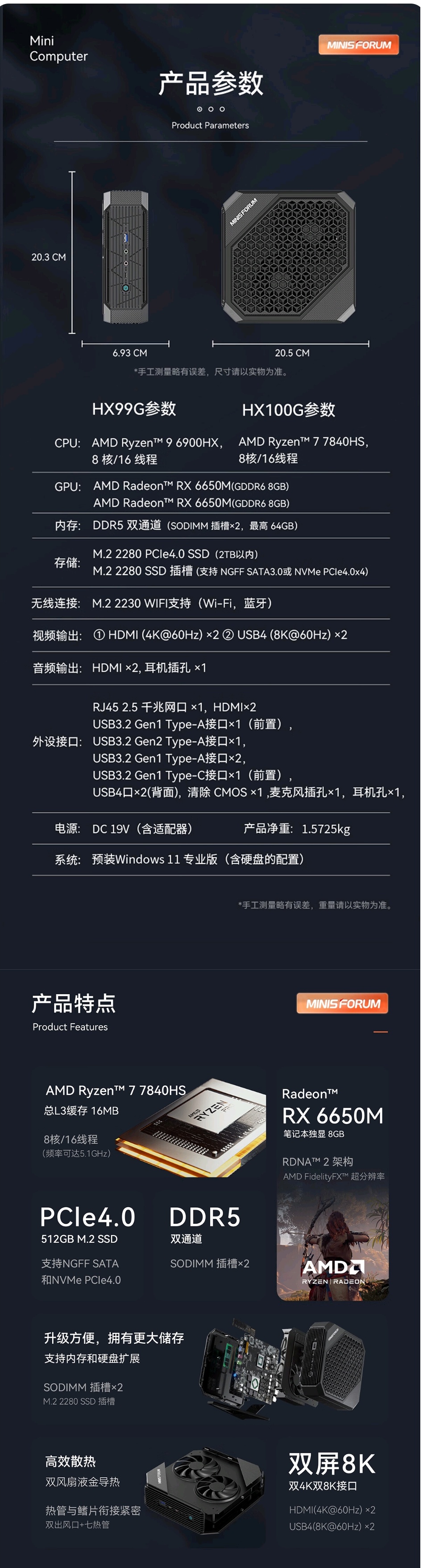 铭凡 AMD 独显迷你主机 HX100G 上架：换装 Zen4 APU，准系统版 4799 元