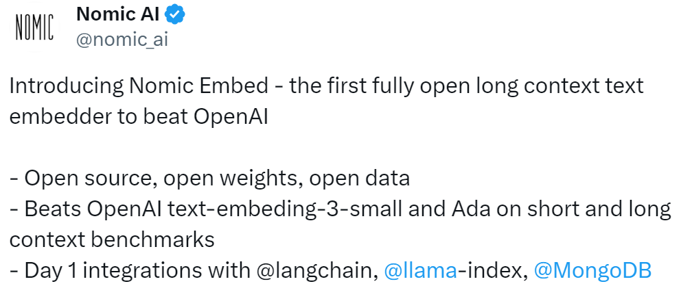 Nomic Embed: 开源全权重、数据、代码，成功打败OpenAI并实现完美复现