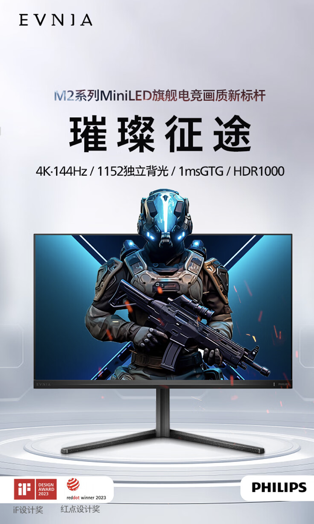 飞利浦推出 32M2N6800M 31.5 英寸显示器：4K 144Hz Mini-LED、首发 4999 元