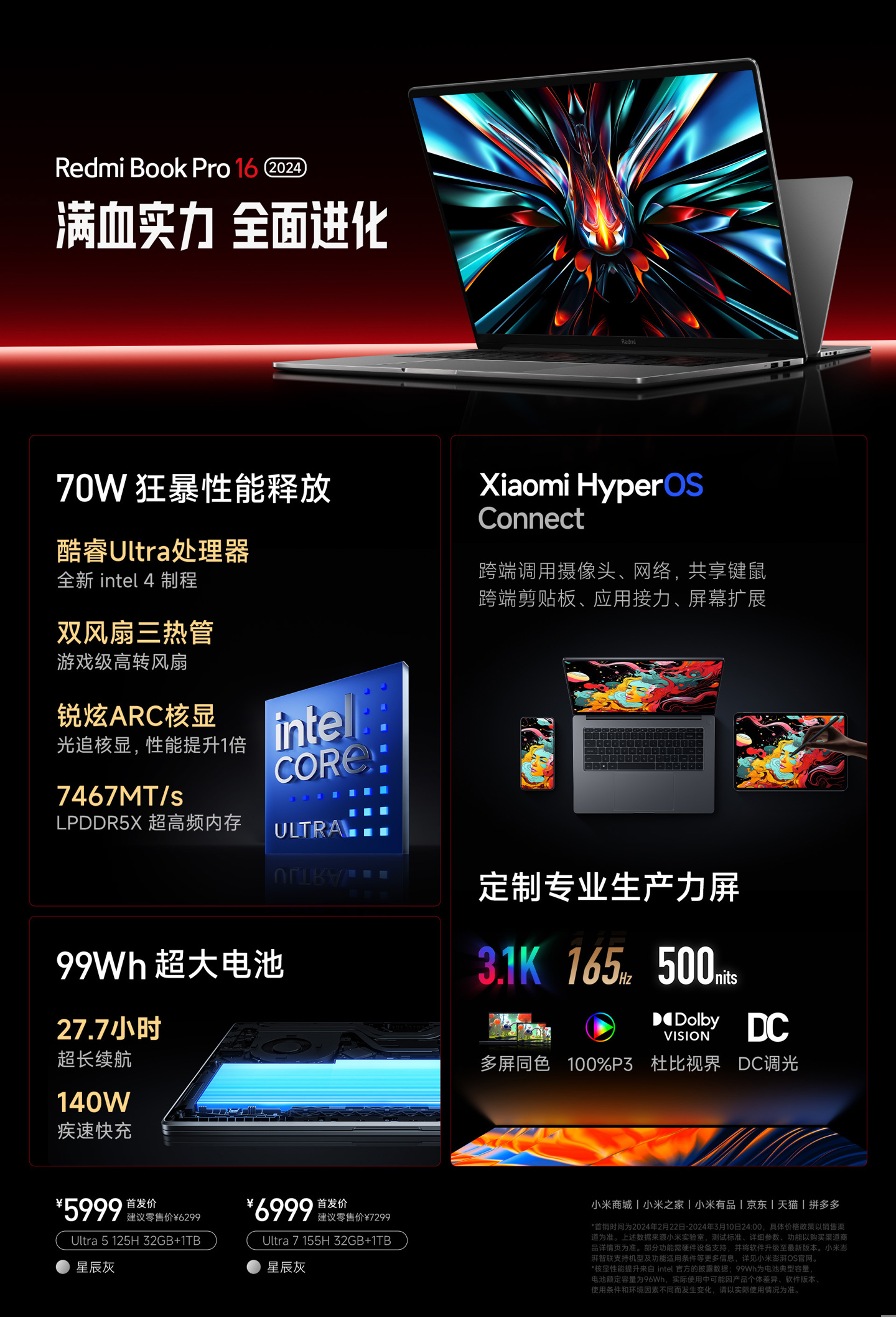 4999 元起，小米 Redmi Book Pro 14/16 2024 笔记本发布：Ultra 5/7 处理器，接入澎湃智联