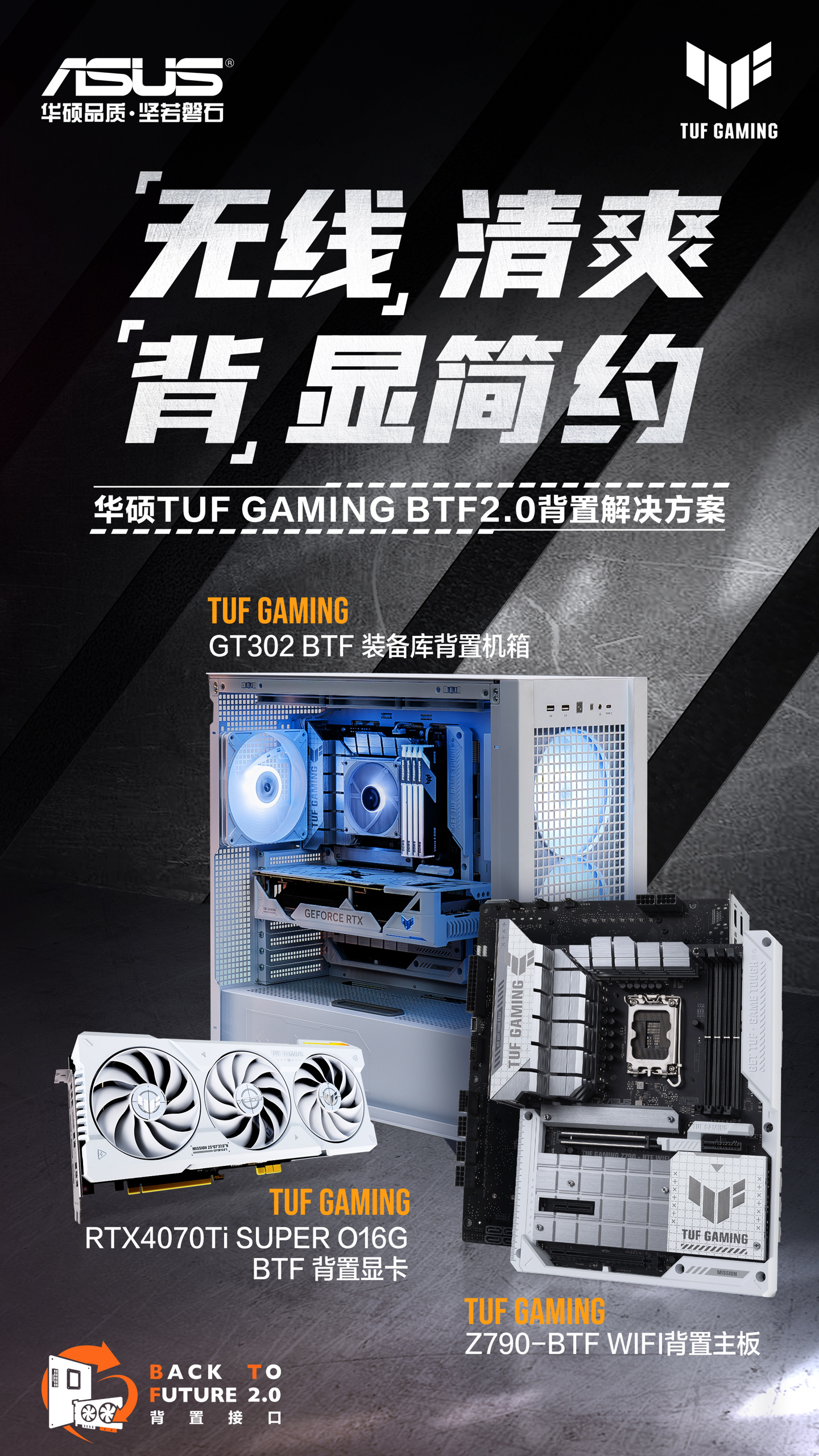 华硕推出 BTF 2.0 背插新品：含 Z790 主板、RTX 4070Ti Super 显卡、TUF GT302 背置机箱