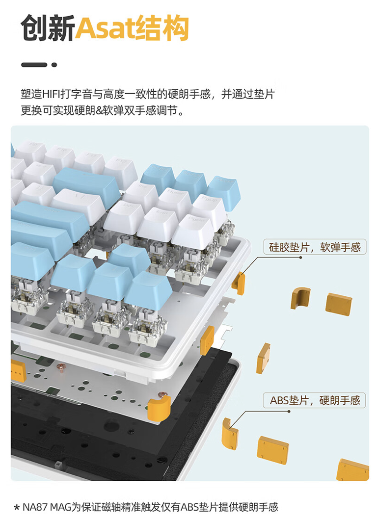 艾石头推出 NA87 MAG 87 键磁轴键盘：Asat 结构、8KHz 回报率，199 元