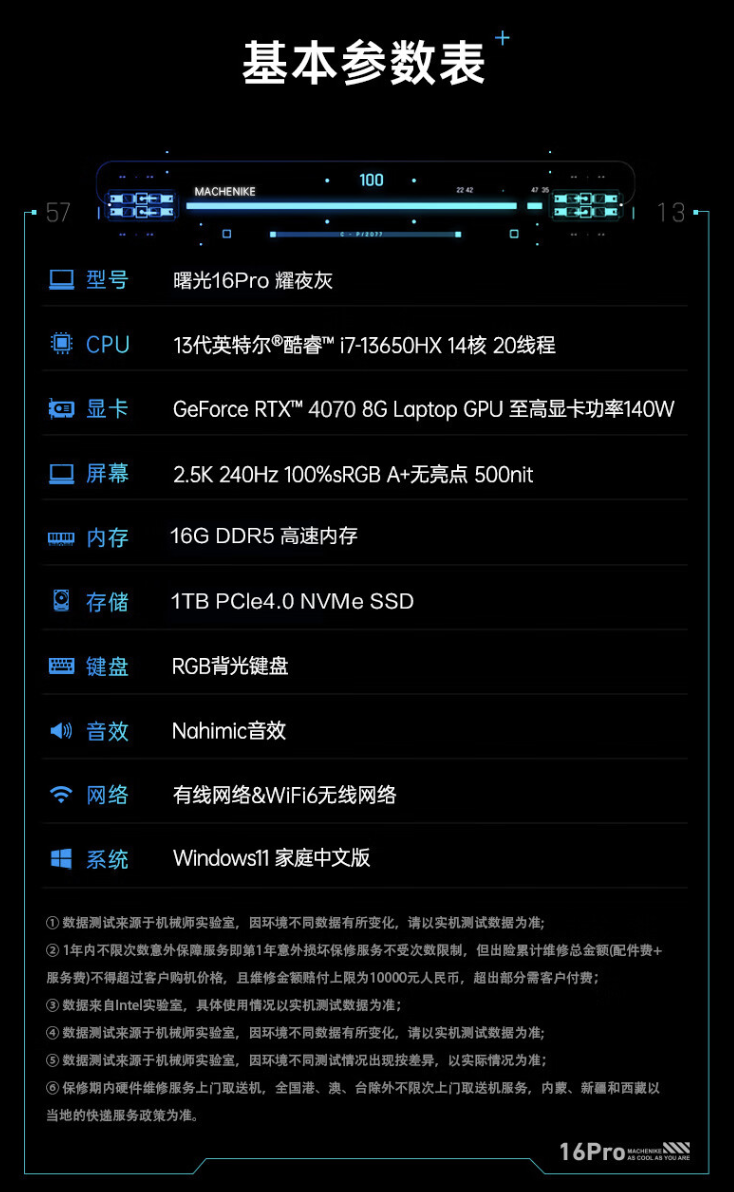i7-13650HX + RTX4070 售 7979 元，机械师曙光 16 Pro 笔记本新增配置今晚首销