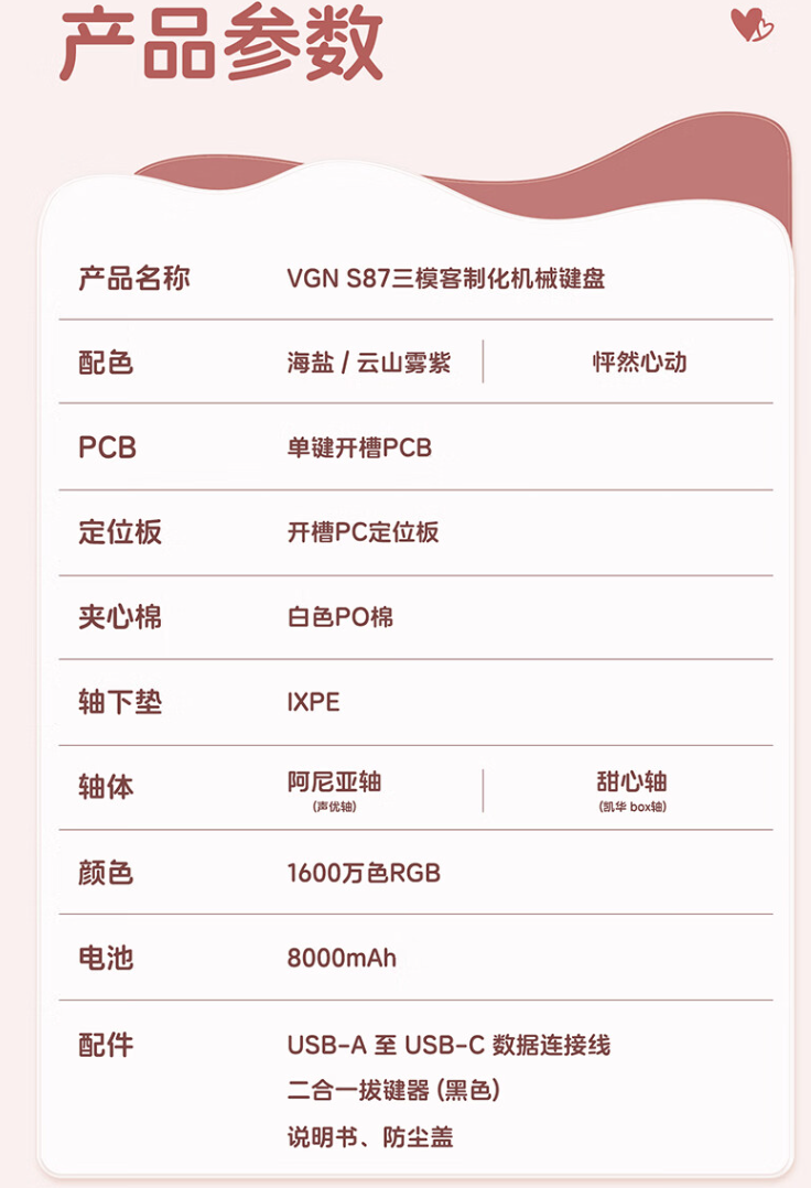 VGN S87 三模机械键盘开售：回报率 1000Hz、8000mAh 电池，首发 279 元