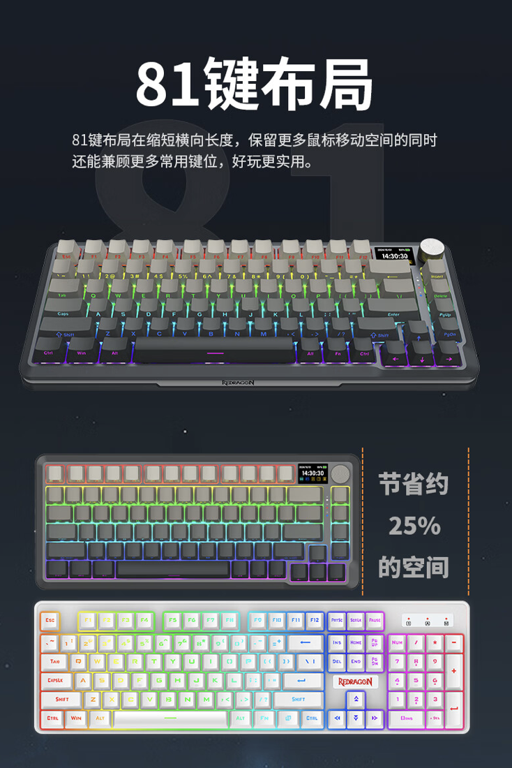 红龙推出 KS82 Ultra 三模机械键盘：旋钮 + 副屏、Gasket 结构，279 元