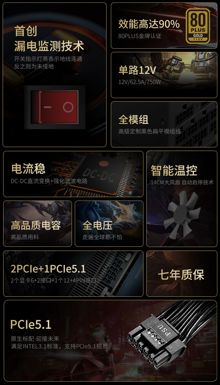 750W 功率 + 漏电检测技术，长城 M7 金牌全模组电源 429 元开售