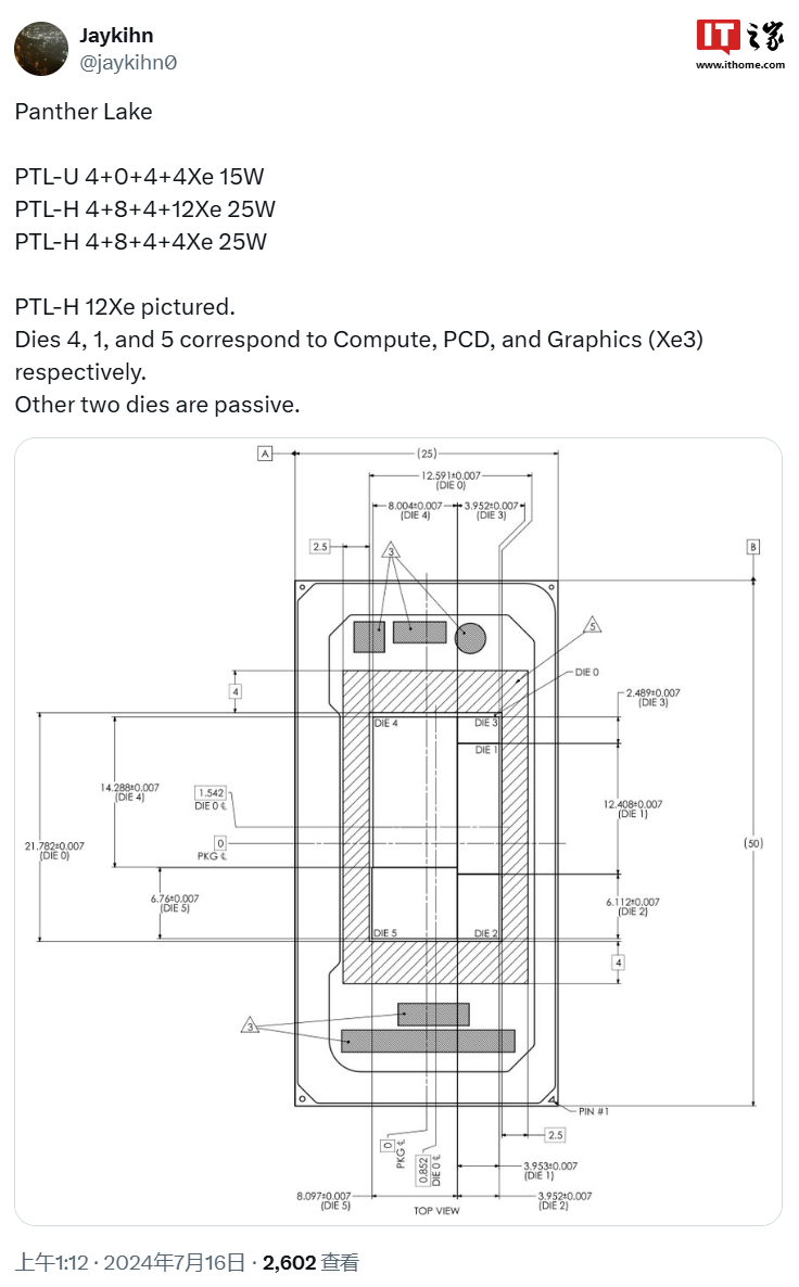 英特尔 Panther Lake 移动处理器规格曝光：最高“4+8+4”16 核 CPU、12 Xe3 核显