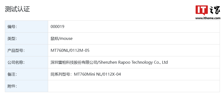 雷柏 MT760 NL 系列鼠标通过星闪联盟认证：人体工学设计、两种尺寸可选