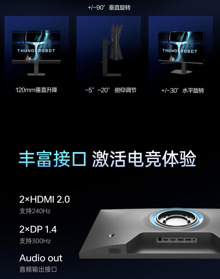 雷神“CF25F300L”24.5 英寸显示器开售：1080P 300Hz，949 元