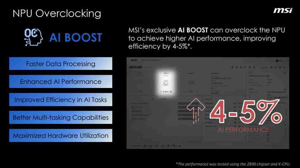 微星独家 AI Boost 功能登场：超频 NPU，提高 AI 性能 4~5%