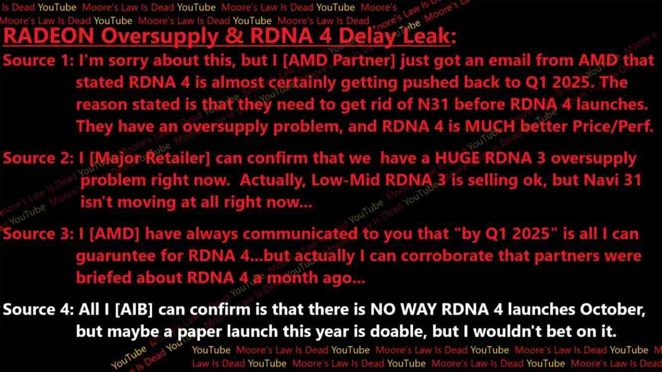 AMD 被曝延至 2025 年推出 RDNA 4 显卡，RDNA 3 库存是主因