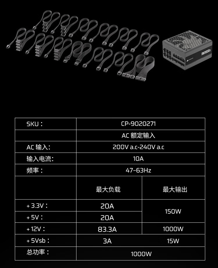 海盗船 RMx 系列 ATX 3.1 金牌全模组电源国行上市：750W、850W、1000W 可选，999 元起