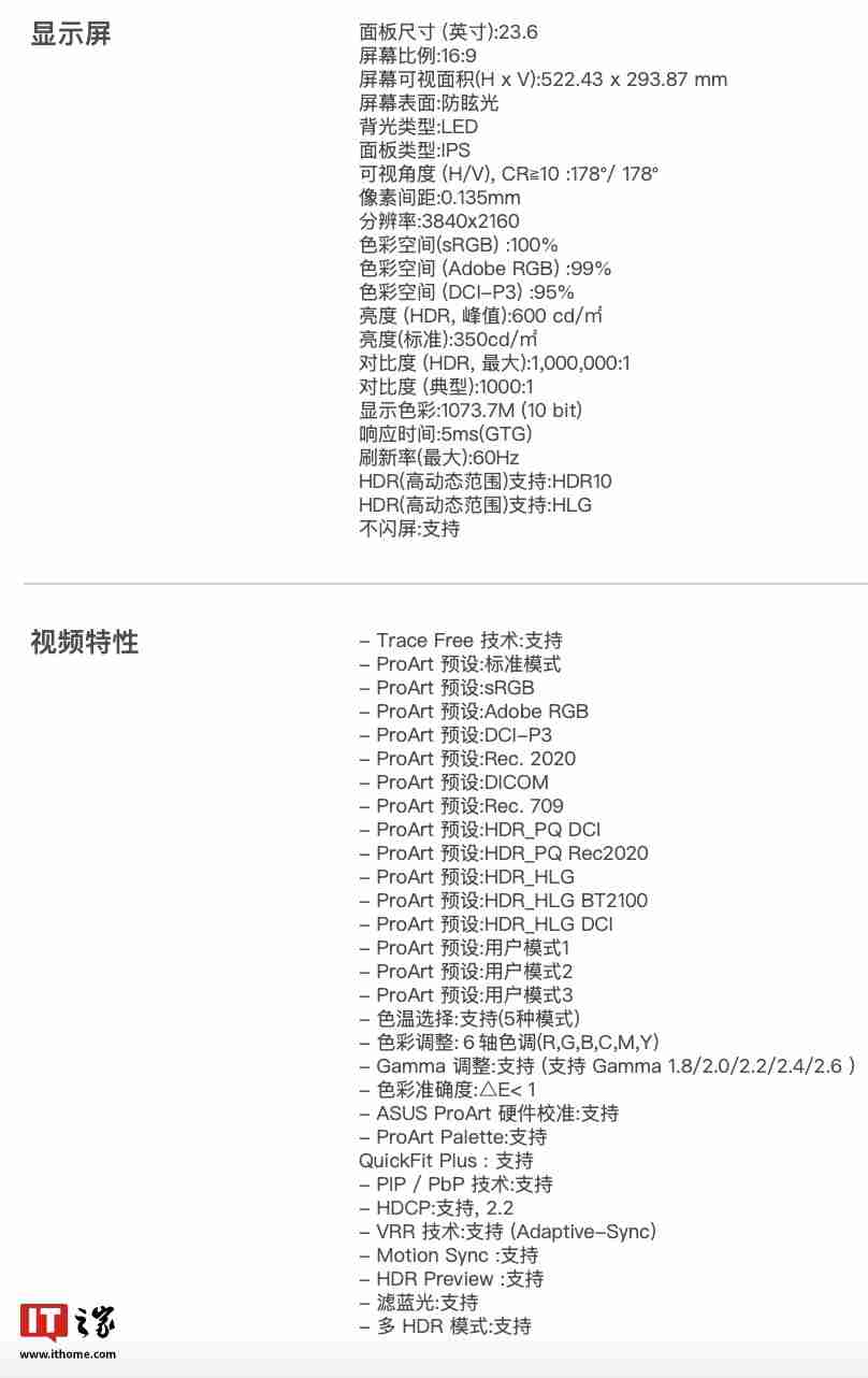 华硕“PA24US”23.6 英寸影视行业用显示器国行发布：4K 60Hz 带自动校色、支持 12G-SDI 输入，19979 元