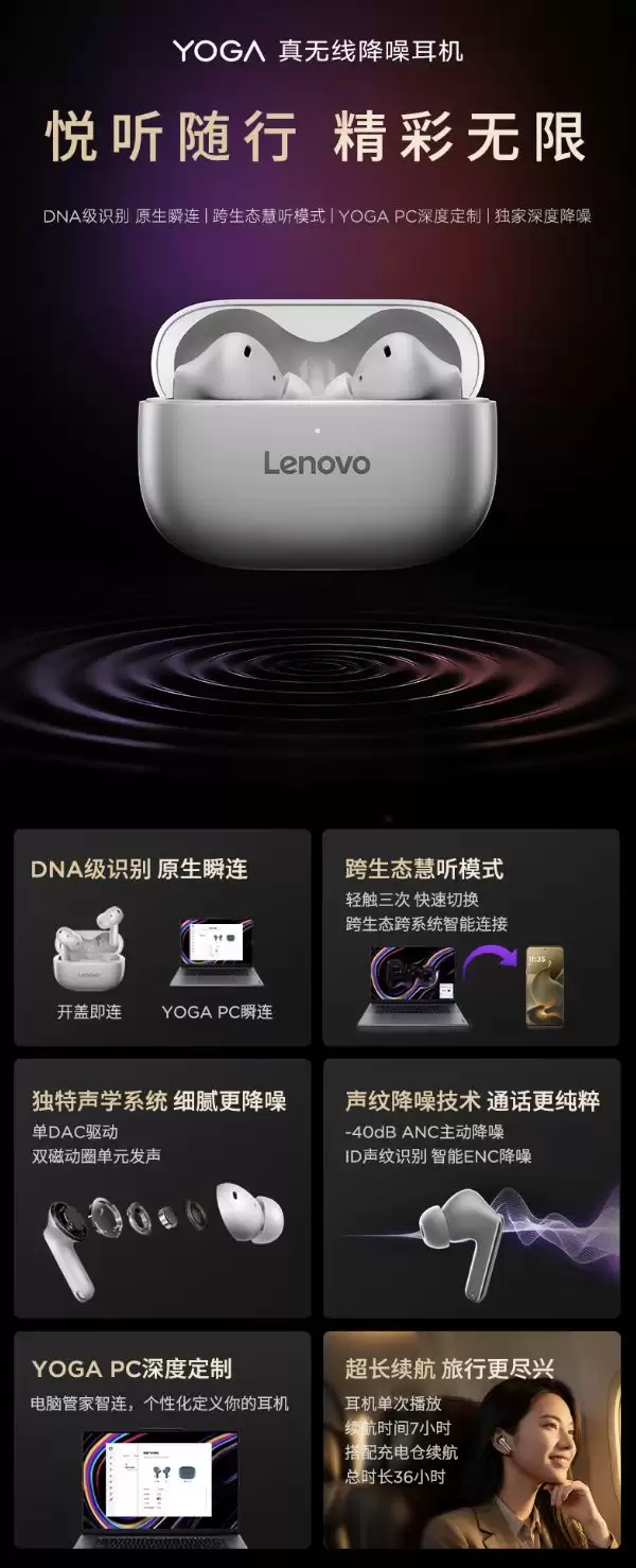 联想YOGA真无线耳机发售：-40dB降噪、支持开盖即连，509.15元
