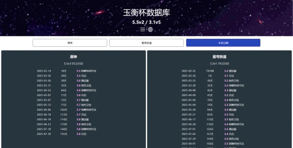 玉衡杯数据库版本更新日历界面